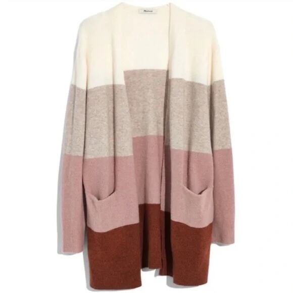 Madewell Wool Alpaca Color Block Cardigan Mauve Ivory size XL - Picture 2 of 11